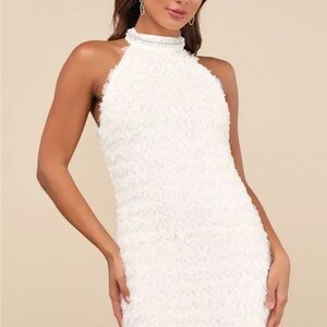 Lulu's Ivory Textured Halter Mini Dress